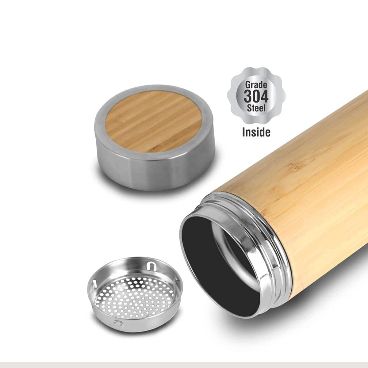 Personalized Bamboo Vacuum Flask Bottle with Tea Infuser (500 ml Approx. )