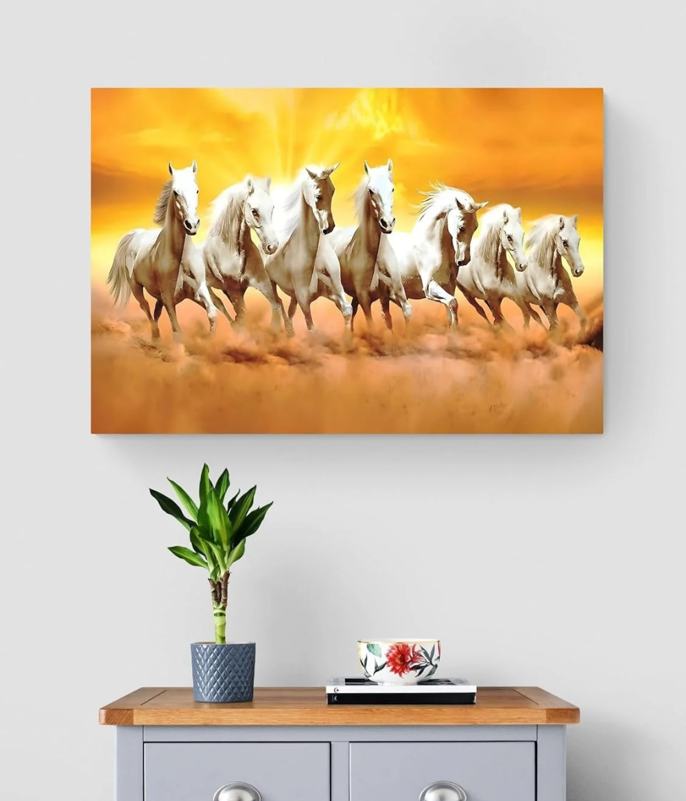 Seven Running Horses Canvas Wall Art | Vastu & Feng Shui Positive Energy Painting
