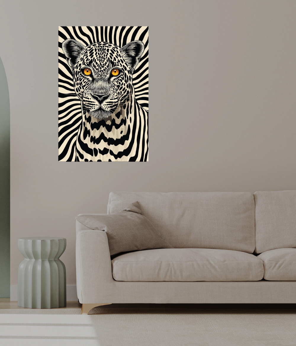 Monochrome Apex Leopard Wooden Framed Canvas Painting | Bold Black & White Optical Art Wall Decor