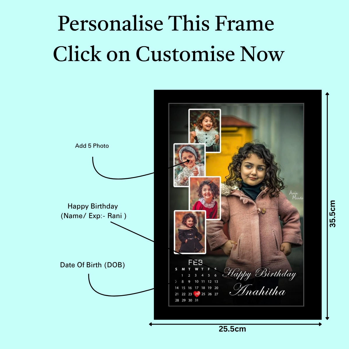 Personalized Birthday Calendar Photo Frame with Photos & Custom Name (25.5 cm x 35.5 cm)
