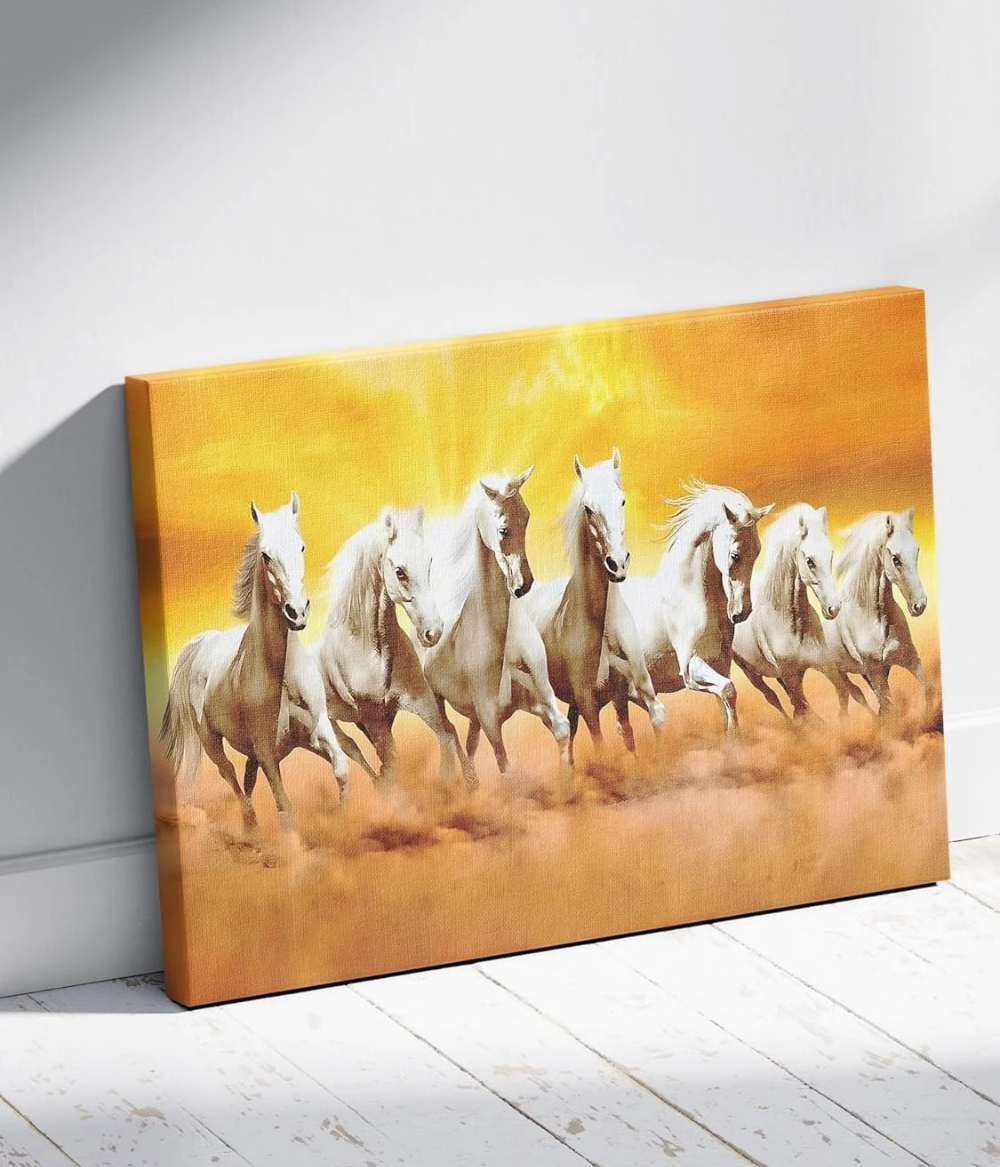 Seven Running Horses Canvas Wall Art | Vastu & Feng Shui Positive Energy Painting