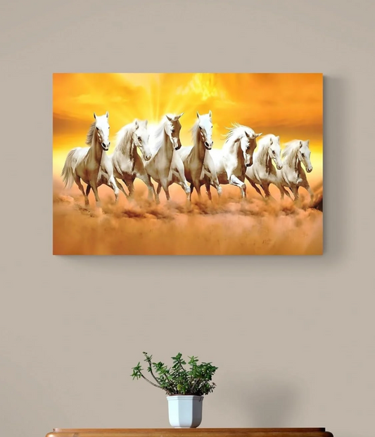 Seven Running Horses Canvas Wall Art | Vastu & Feng Shui Positive Energy Painting