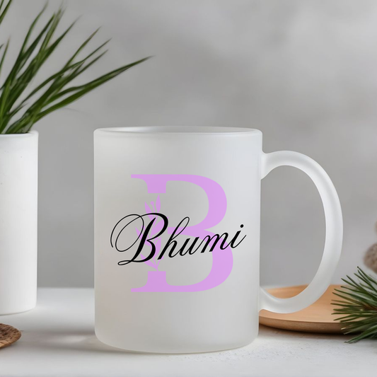 Personalized Monogram Frosted Glass Mug – Custom Name & Floral Initial (11 oz / 325 ml)