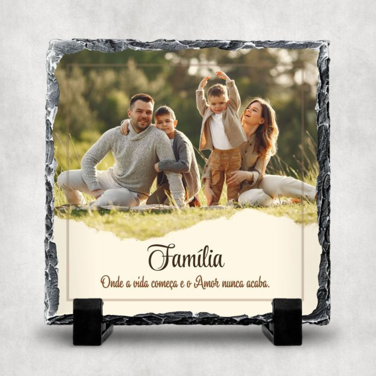 Personalized Rock Slate Photo Frame – Custom Printed Natural Stone Plaque with Display Stand
