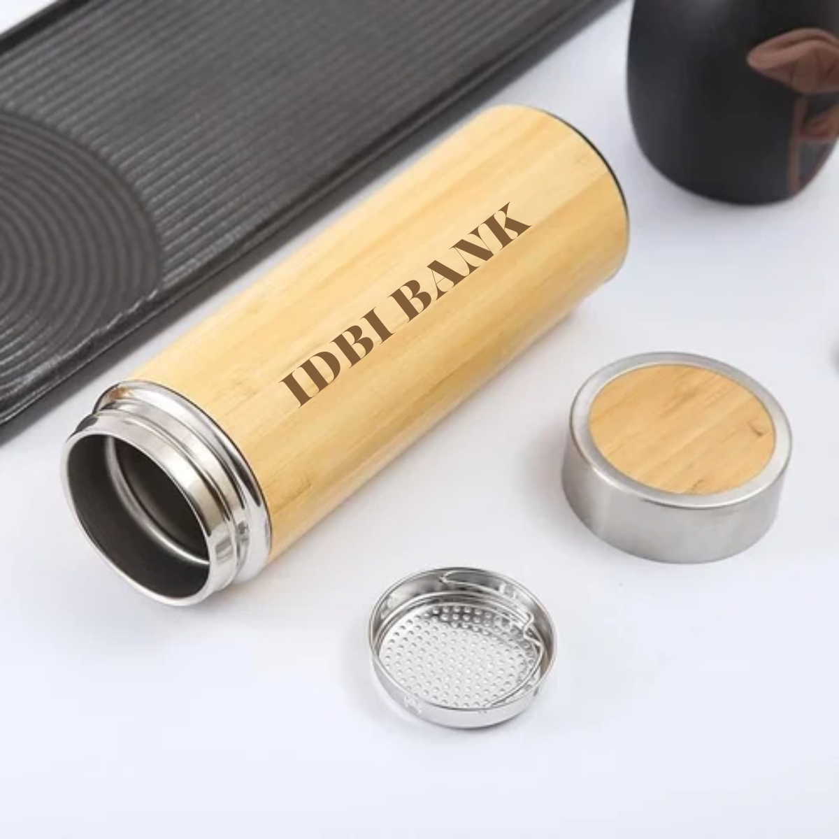 Personalized Bamboo Vacuum Flask Bottle with Tea Infuser (500 ml Approx. )