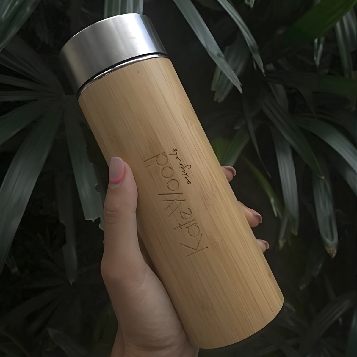 Personalized Bamboo Vacuum Flask Bottle with Tea Infuser (500 ml Approx. )