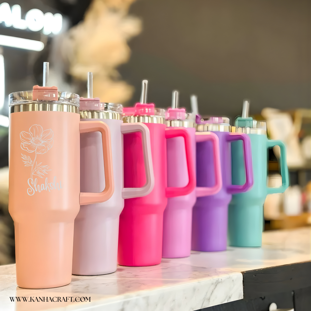 Personalized Birth Flower Name Tumbler with Handle & Straw (1200ml / 40oz)