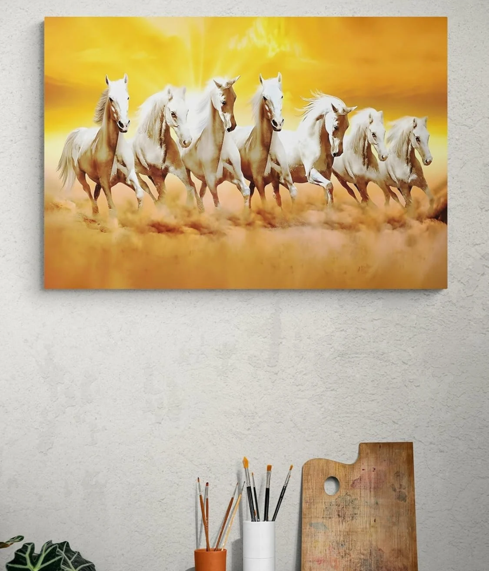 Seven Running Horses Canvas Wall Art | Vastu & Feng Shui Positive Energy Painting