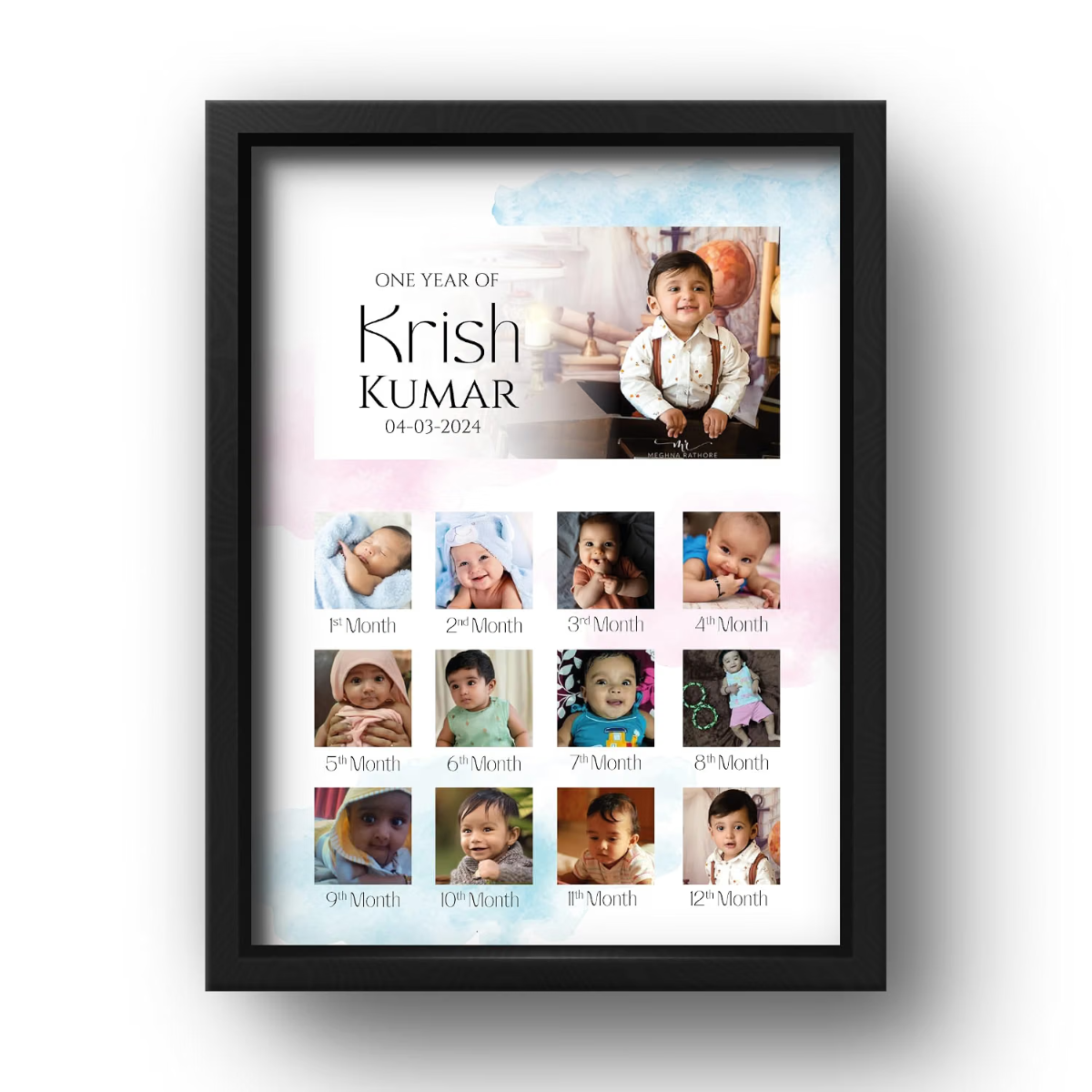 Personalized Baby First Year Photo Frame with 12 Month Milestones, Custom Name & Date of Birth (25.5 cm x 35.5 cm)